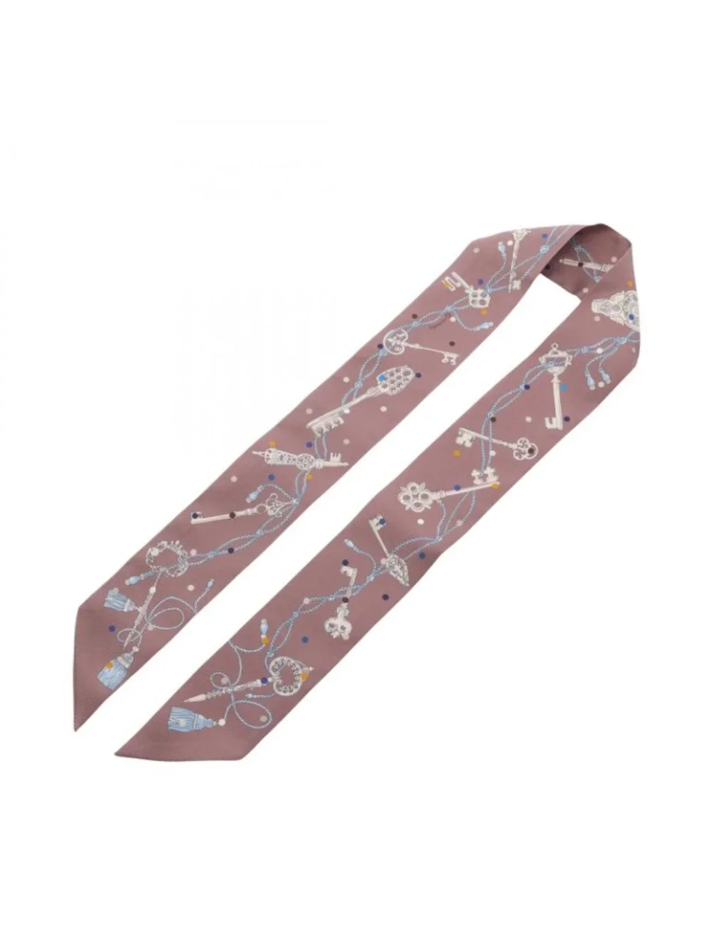 ★SOLD★ Hermes Scarf Twill les Cles a Pois Ribbon Brown Glace Silk - Picture 3 of 6